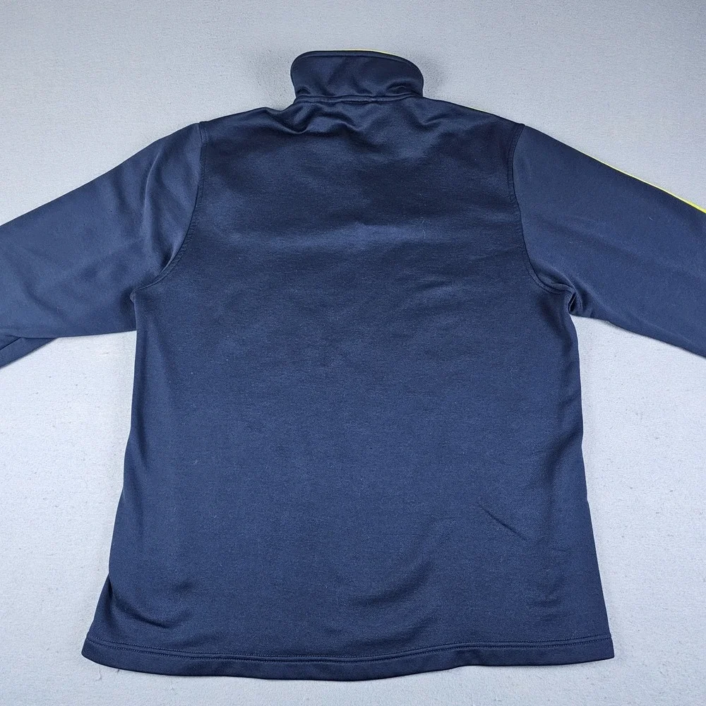 Adidas 1/4 Zip Sweatshirt Mens Large Navy Blue Yellow Pullover Mock Neck Fleece